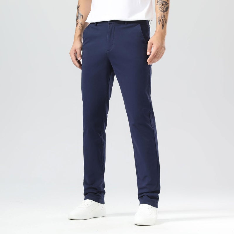 Plaid&Plain Men's Slim Fit Khaki Pants Men's Tapered Chino Pants 8801Navy 32X28 - Image 2